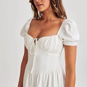 Meshki Rosalind Puff Sleeve White Midi Dress